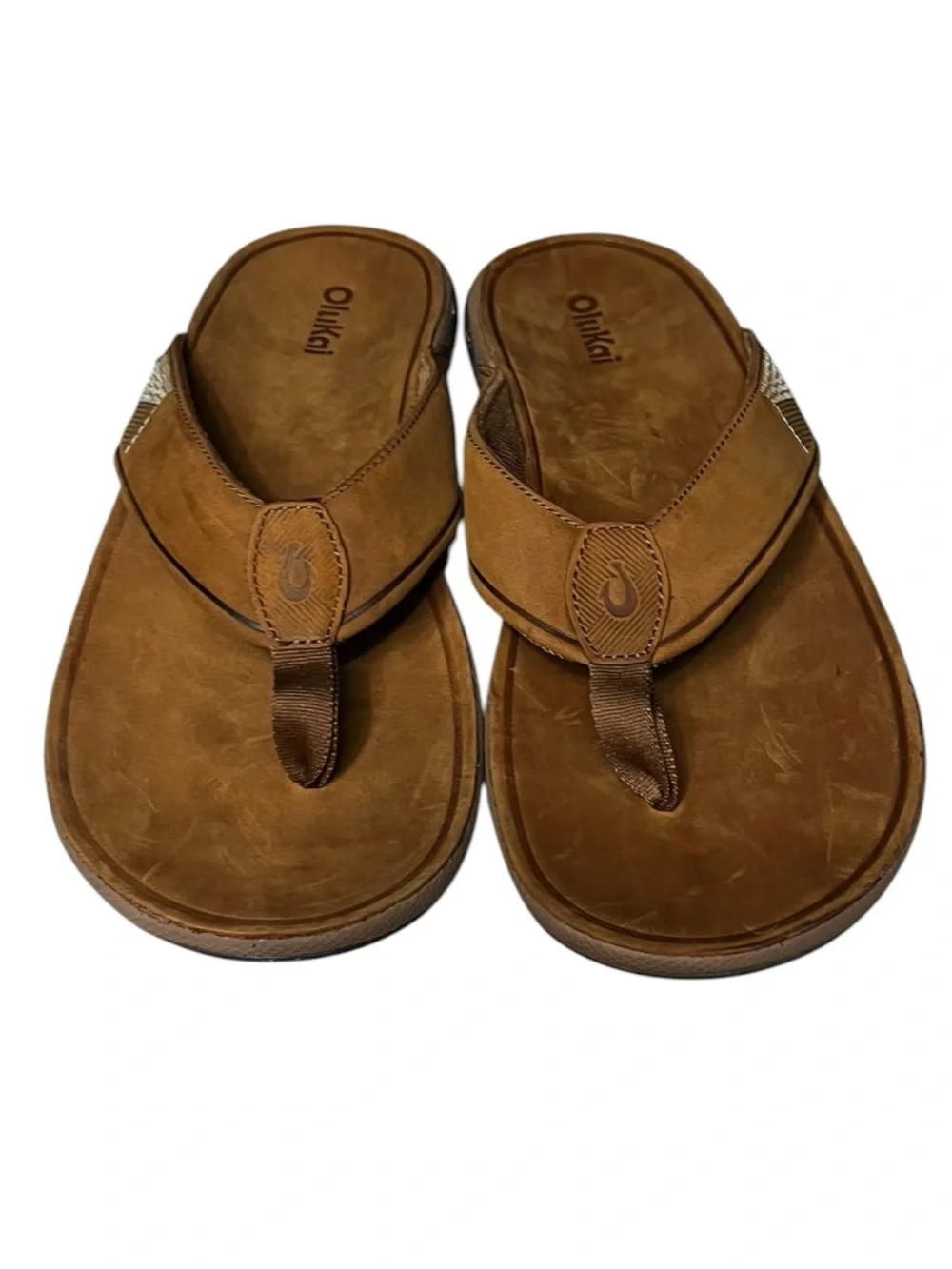 🌻NEW NWOT OluKai Tuahine Sandals Waterproof Leather Flip Flops Brown Mens 12